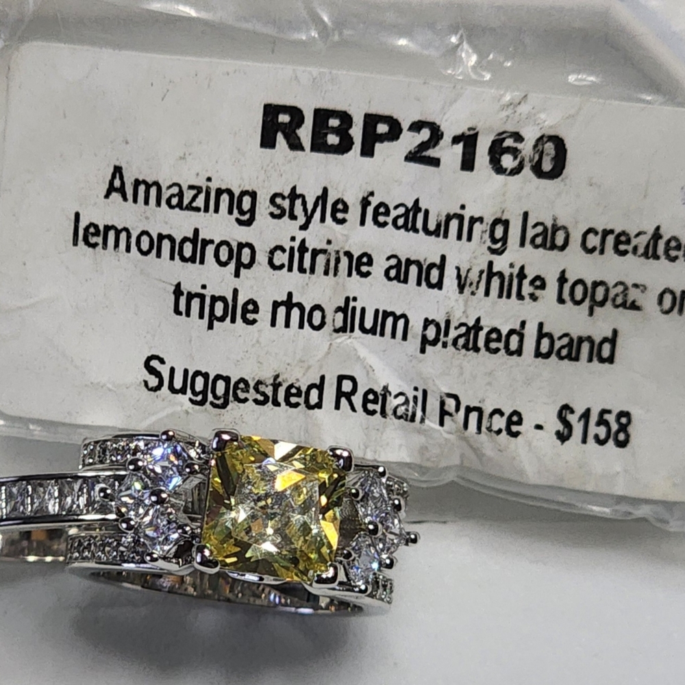 RBP2160 The GoGo Unicorn-LC Lemondrop Citrine/White Topaz, triple rhodium Sz 6